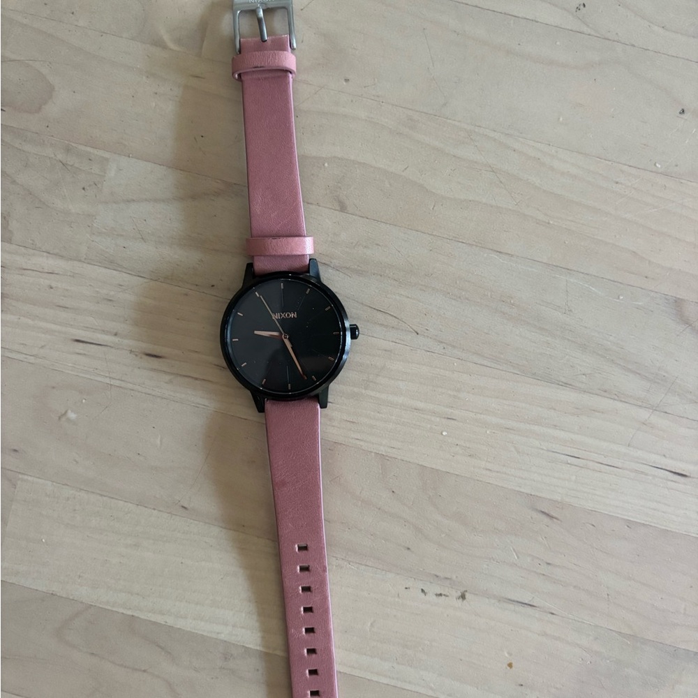 Nixon Leather Pink Strap Black Dial Watch